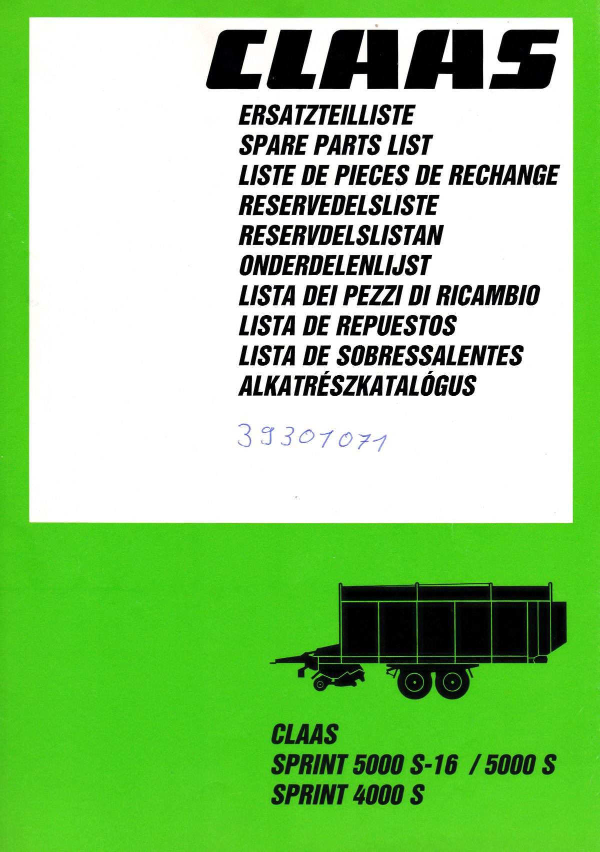 Ersatzteilliste Claas Sprint 5000 S-16 / 5000 S / Sprint 4000 S