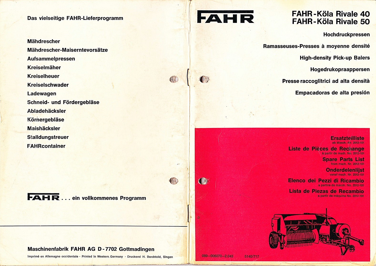 Ersatzteilliste FAHR-Köla Rivale 40, FAHR-Köla Rivale 50