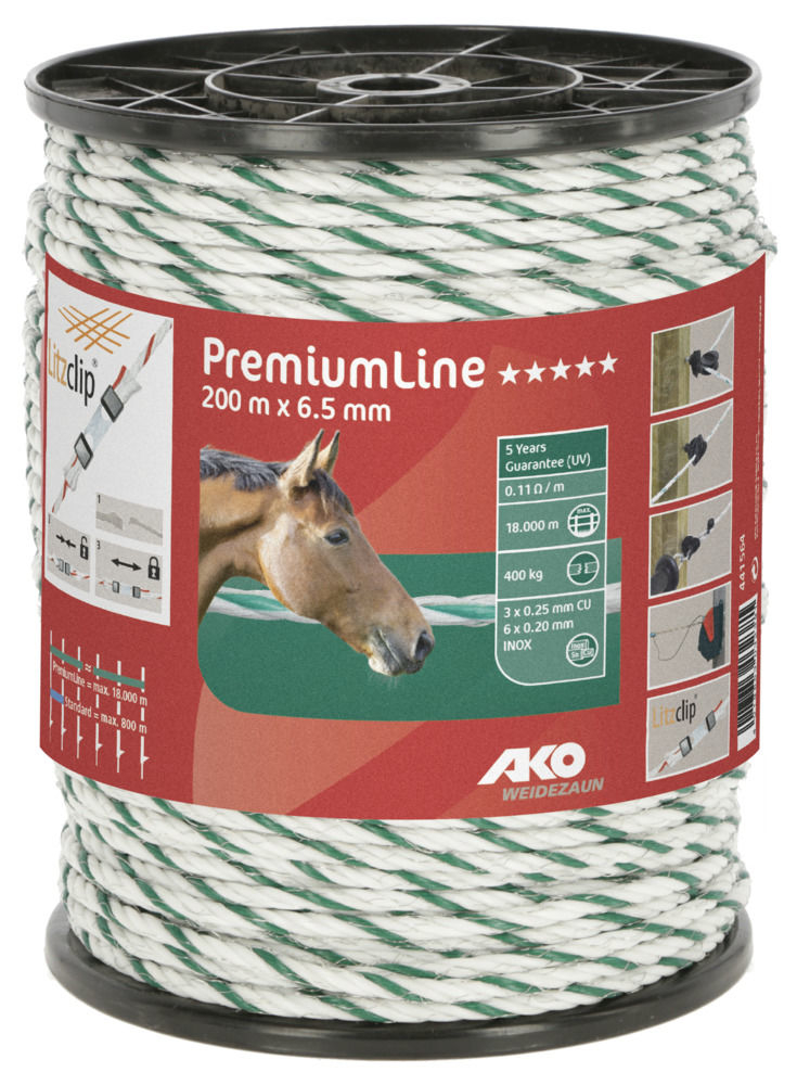 AKO PremiumLine Weidezaunseil, 6,5mm, weiß/grün - 200m