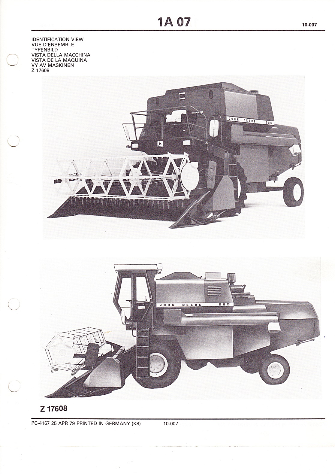 Ersatzteilkatalog für Mähdrescher John Deere Combine 985